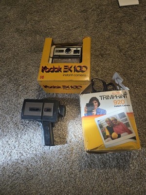 3 Old Vintage Cameras Kodak Ek 100,GAF ST 202 Super 8, Kodak Trimprint 920
