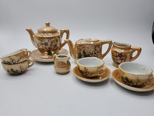 Vtg Japan Childs Two partial Tea Sets Peach Luster Hand Painted Flowers 13 Pcs