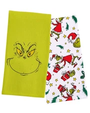 Dr. Seuss The Grinch Holiday Motif Grinch Face 2-Pack Kitchen Towel Set