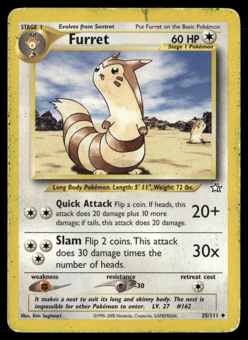 Furret Neo Genesis 35/111 Uncommon Unlimited Pokemon Heavily Played
