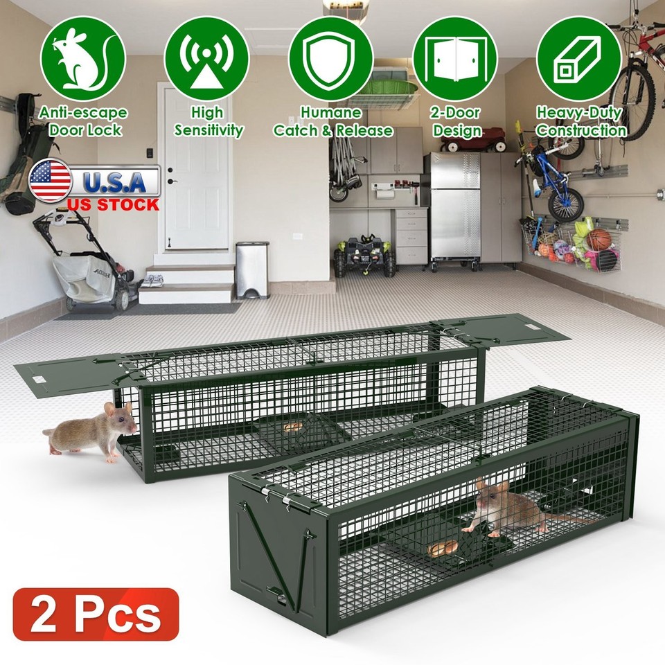 Humman Trap 2Pack 15.35x4.72x3.94in 2-Door Humane Live Rat Trap Galvanized Iron ...
