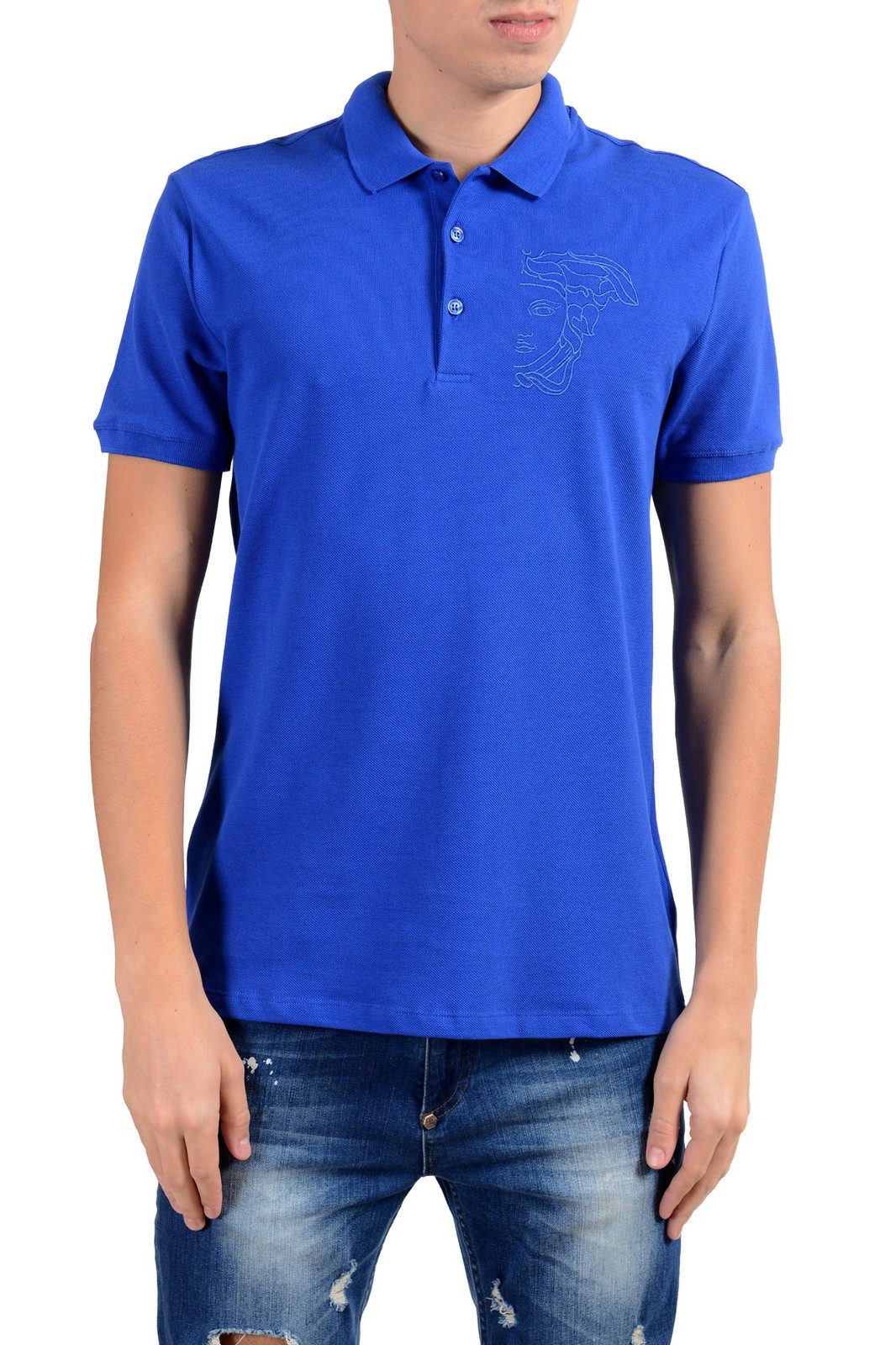 Versace Collection Mens Blue Short Sleeve Polo Shirt US M IT 50 16790₽