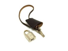 Hermes Padlock Key Set Vintage Cadena Clochette Accessory silver E364