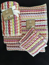 DEBORAH CONNOLLY - WAVY STRIPE - MULTICOLOR - BATH HAND WASH TOWELS SET OF 6 NEW