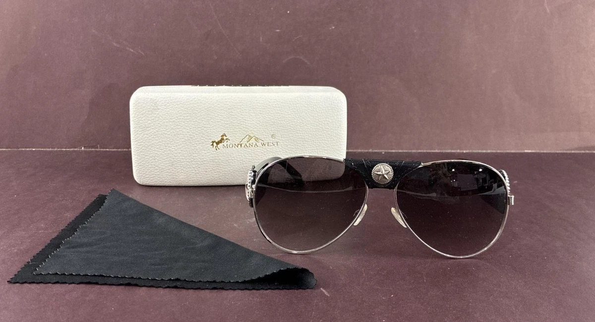 NWT Vtg Montana West Black Western Aviator Indian Feather Sunglasses 3713 BK-SD Montana West Black Sunglasses for Women for sale | eBay main image 2