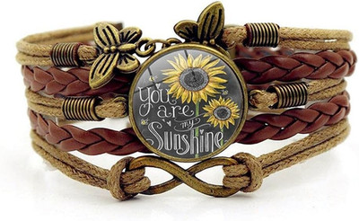 Sunflower Leather Bracelets Boho Sunflower Leather Wrap Bracelet Handmade Braide