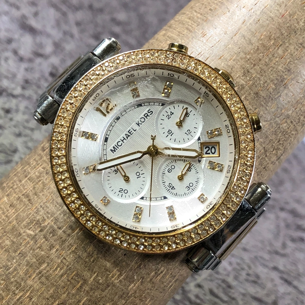 Pre-Owned MK Parker Silver/Crystals Watch Michael Kors Parker Silver Silver Case Wristwatches for sale  main image 2