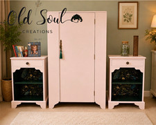 Vintage Bedroom Furniture Set | Hand painted wardrobe&bedside tables blush pink