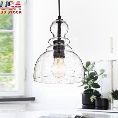 Minimalist Adjustable Pendant Light Lamp Clear Glass Shade Indoor Fixture New