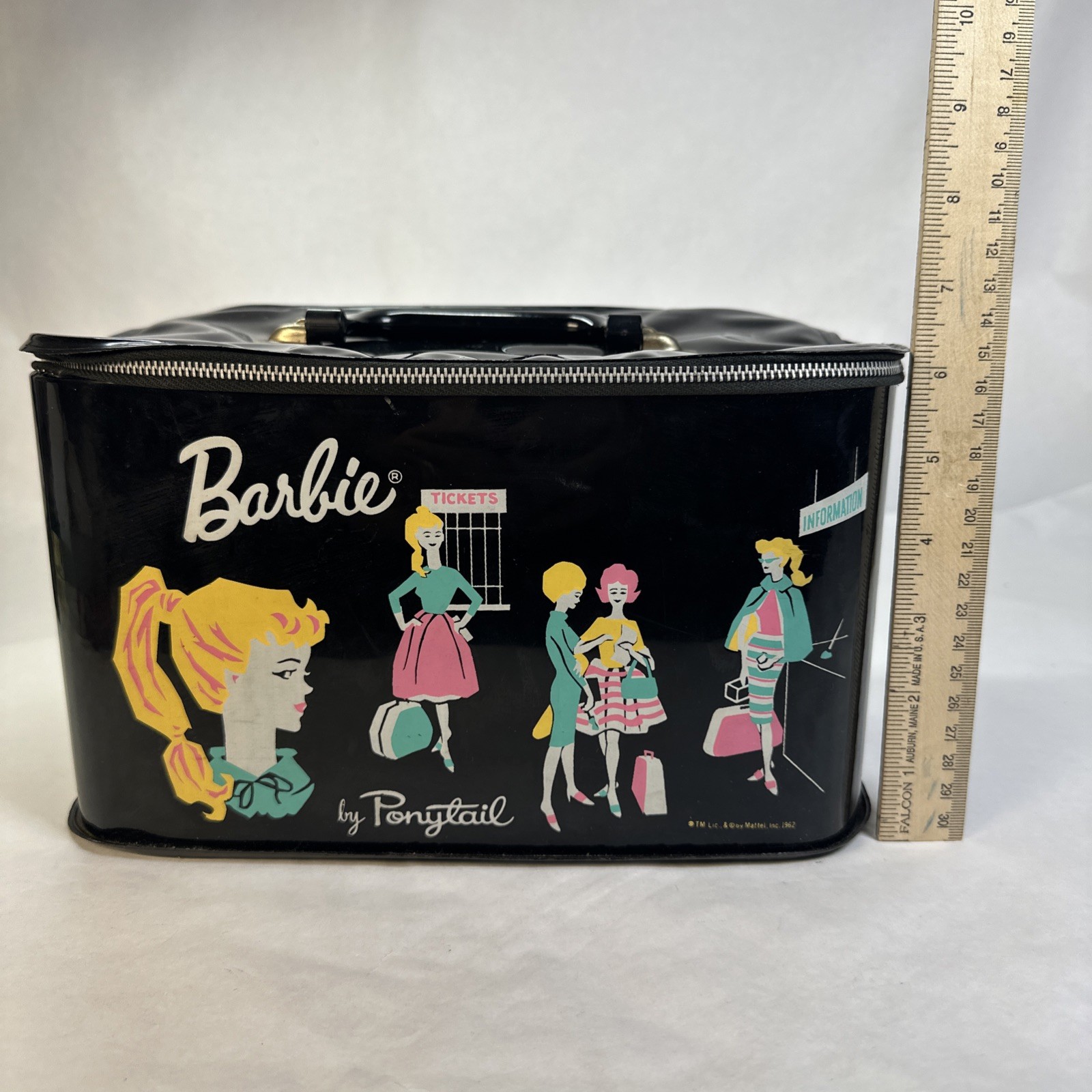 Vtg 1962 Barbie by Ponytail Train Case Mattel Zipper Doll Carry Storage