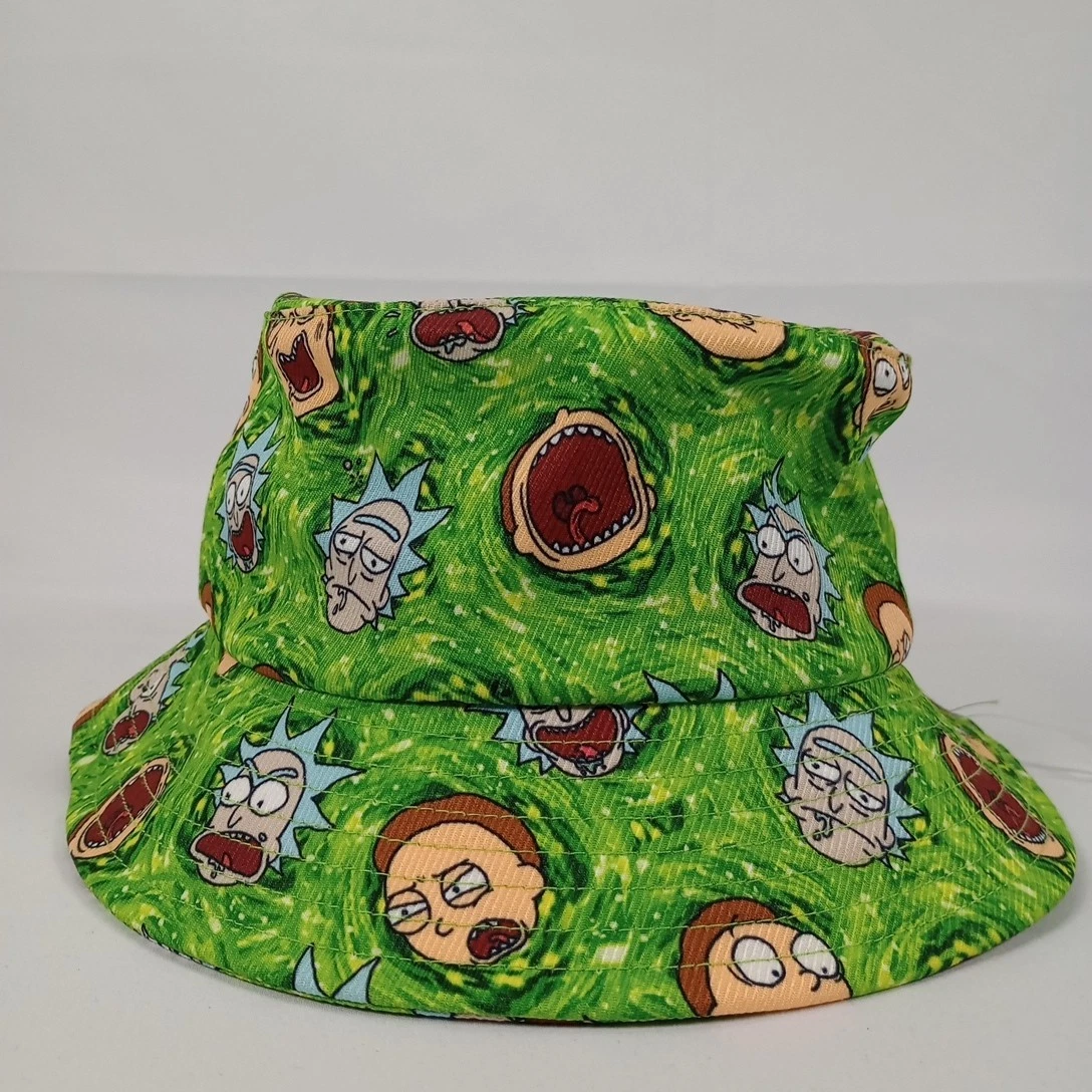Rick and Morty Bucket Hat Adult Swim Bioworld Green All Over Print Cap