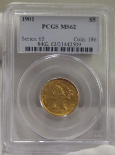 1901  US $5 Liberty Gold Piece PCGS MS62