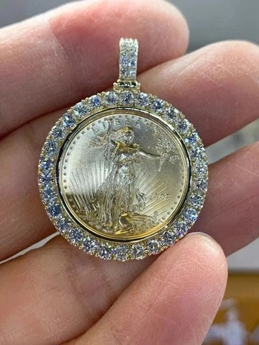 2Ct Round Cut Lab Created Diamond Liberty Coin Pendant 14K Yellow Gold Plated