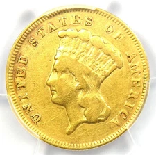 1878 Three Dollar Indian Gold Coin $3 - Certified PCGS VF35 - Rare $3 Type!