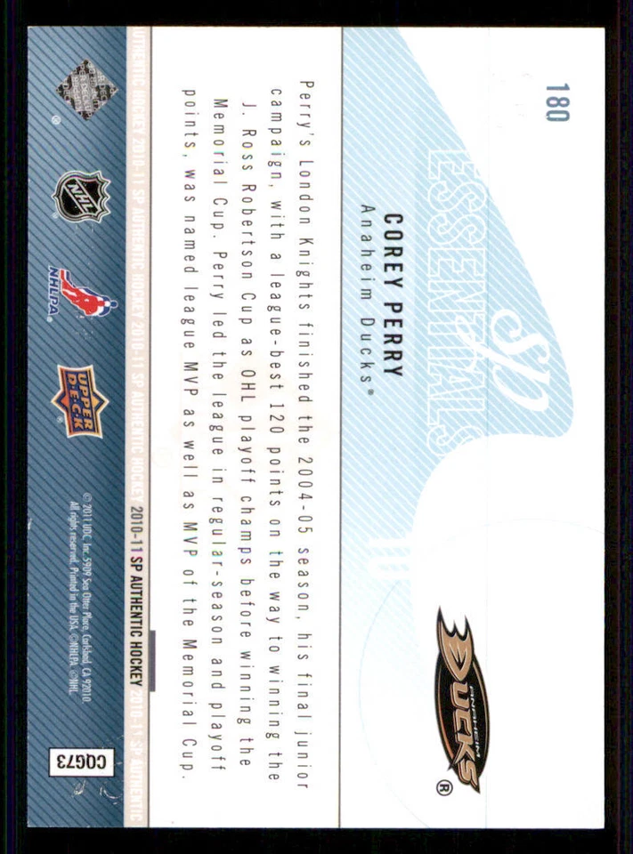 2010-11 SP Authentic #180 Corey Perry ESS /1999 - Image 2 of 2