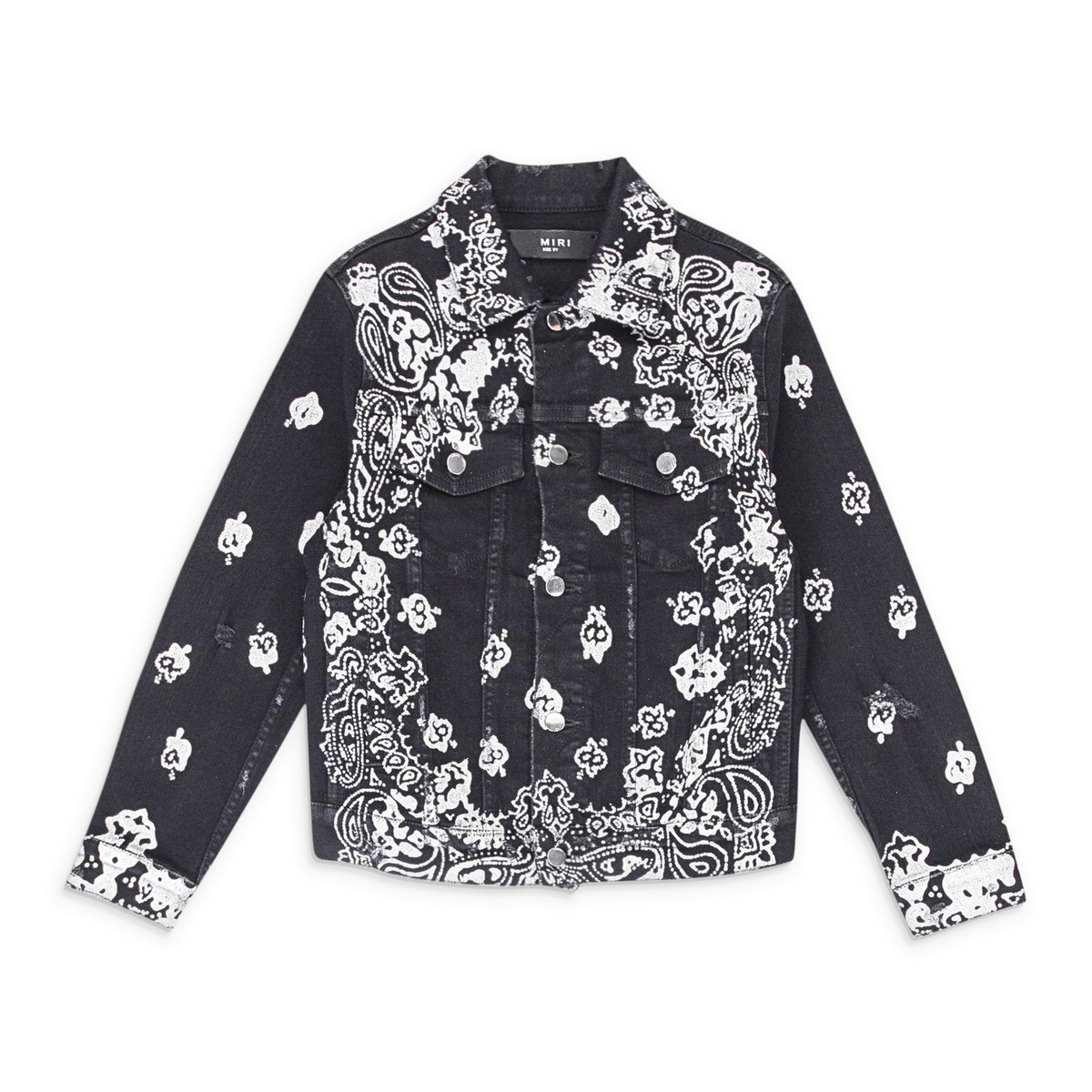 【関税込み】AMIRI ブラック Bleach Bandana デニムジャケット NWT AMIRI BLEACHED BANDANA TRUCKER BLACK JACKETS SIZE 8Y