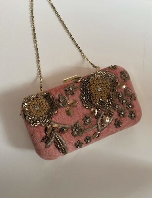 Zara samt clutch Handtasche embroidery bestickt