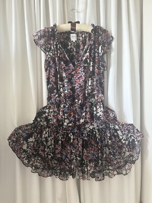 Misa LA Lilian Dress Dark Floral Wild Flowers Sleeveless Ruffle Tie Polly Sz S