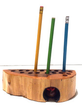 Vintage Handmade Wooden Mouse Pen Holder  