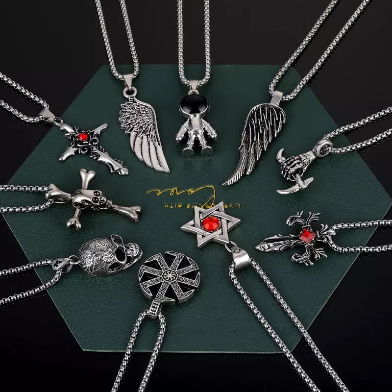 Silver Necklace Pendant Chain Stainless Steel Vintage Gothic Punk 
