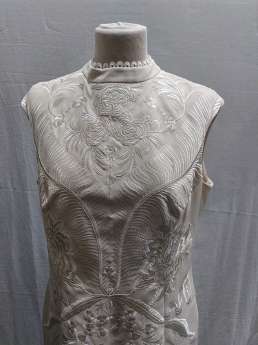 Karen Millen Cream High Neck Embroidered Wiggle Pencil Occasion Dress- UK 16 - Picture 2 of 12