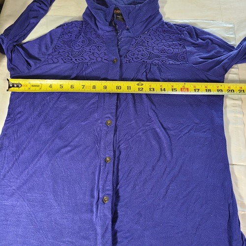 Weavers Purple Blouse Women's Sz L Collared Long Sleeve Lace Top Button Up - Picture 5 of 8