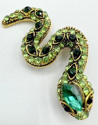 Gold Snake Brooch with Green Gemstone Vintage Gold Cobra Brooch, Snake Pin, Small Green  main image 2