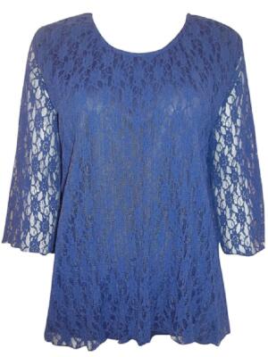 Wunderschönes blaues Top mit überzogener Spitze 3/4 Arm von EAONPLUS Größen UK 22, 26 & 28