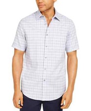 Tasso Elba Men's Stretch Mini-Box Dobby Plaid Shirt White Multicolor