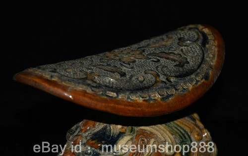 7.6" Old Chinese Tang Sancai Porcelain Lion Beast Flower Pattern Statue Pillow - Picture 5 of 14