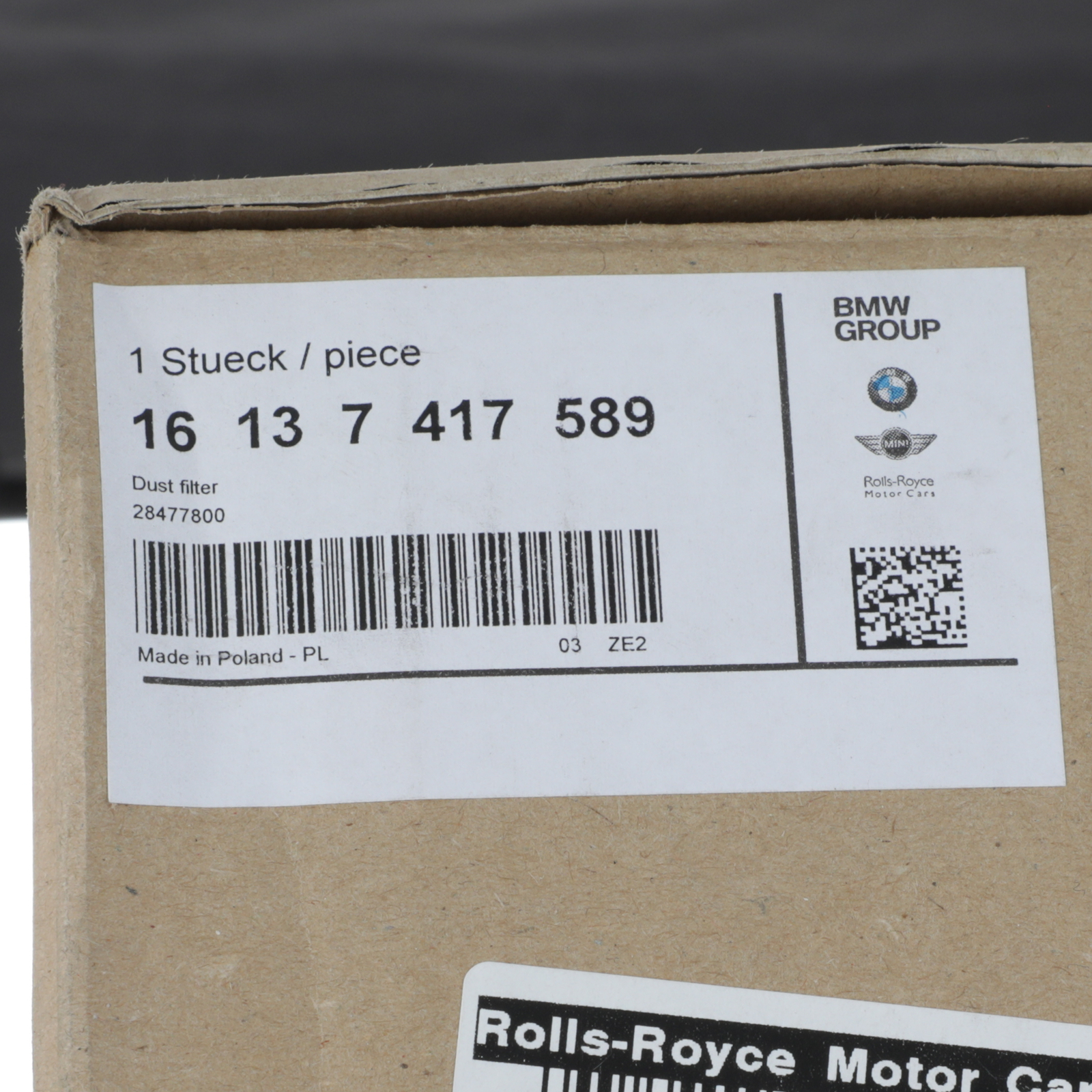GENUINE ROLLS ROYCE 2015-2019 Dawn Delphi Dust Filter Assembly 16-13-7-417-589