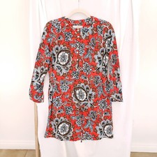 Loft Orange Multicolor Paisley Floral Pattern Short Dress Size Small Petites