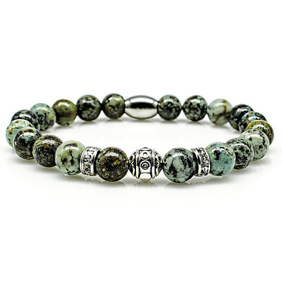African Türkis Armband Bracelet Perlenarmband Beads S grün 8mm Edelstahl