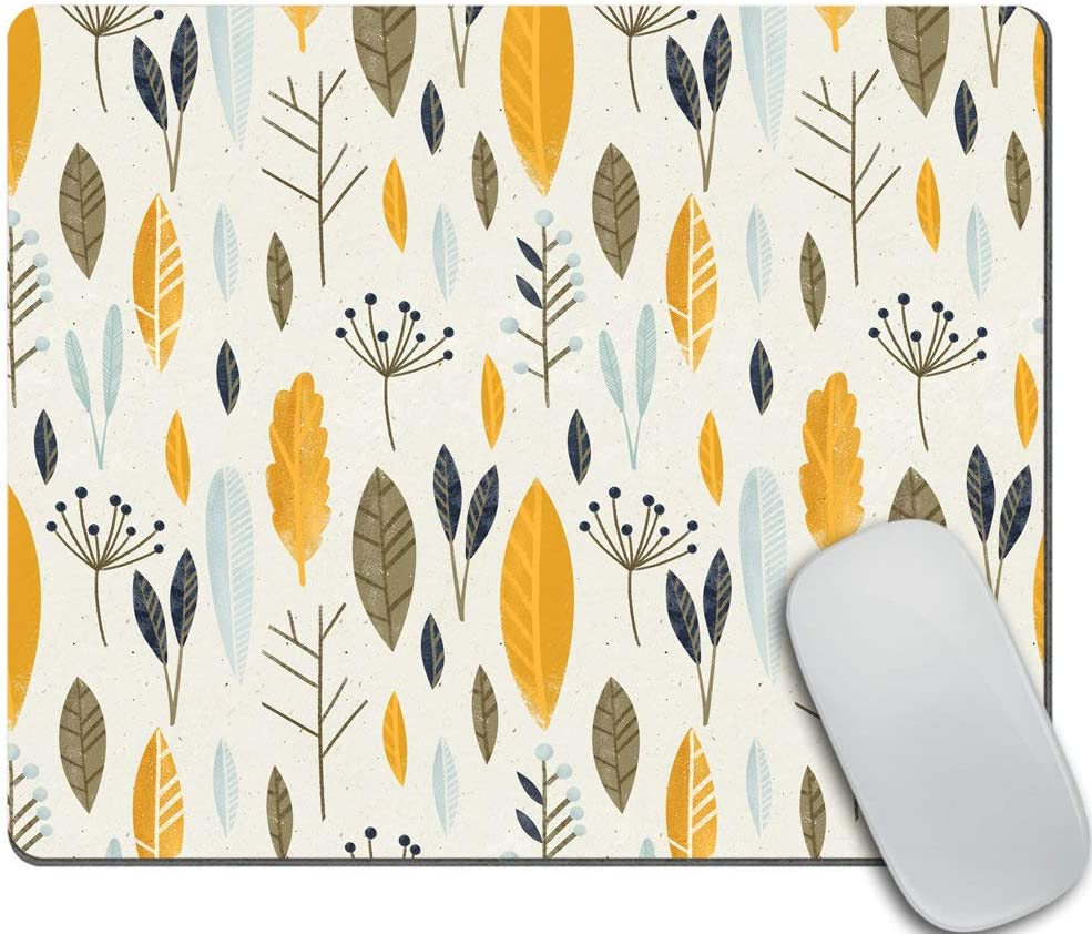 Leaf Print Mouse Pad - Floral Autumn Design Office Desk Mat in Yellow-image