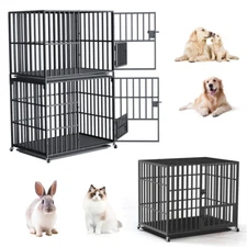 38"/42"/46" Dog Crate Heavy Duty Large Kennel Pet Cage House Stackable w/ Wheels