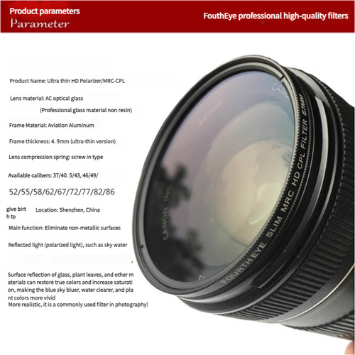 1pc Slim HD CPL Filter SLR Micro-SLR Camera Polarizer 43/49/52/58/67/72/77/82mm - Picture 6 of 18