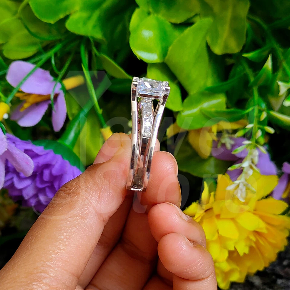 3 Karat Princess Diamant Hochzeit Braut Ring Set Verlobungsring Weißgold-Finish - Bild 2 von 4