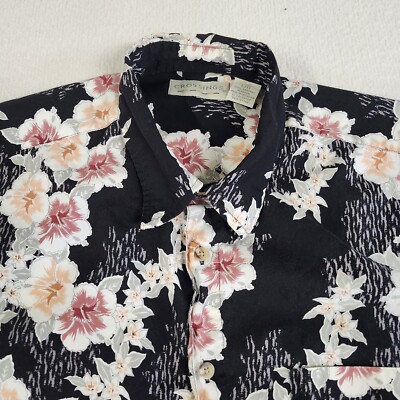 Crossings Mens Large Hawaiian Camp Floral Chest Pocket Short Sleeve Button Shirt