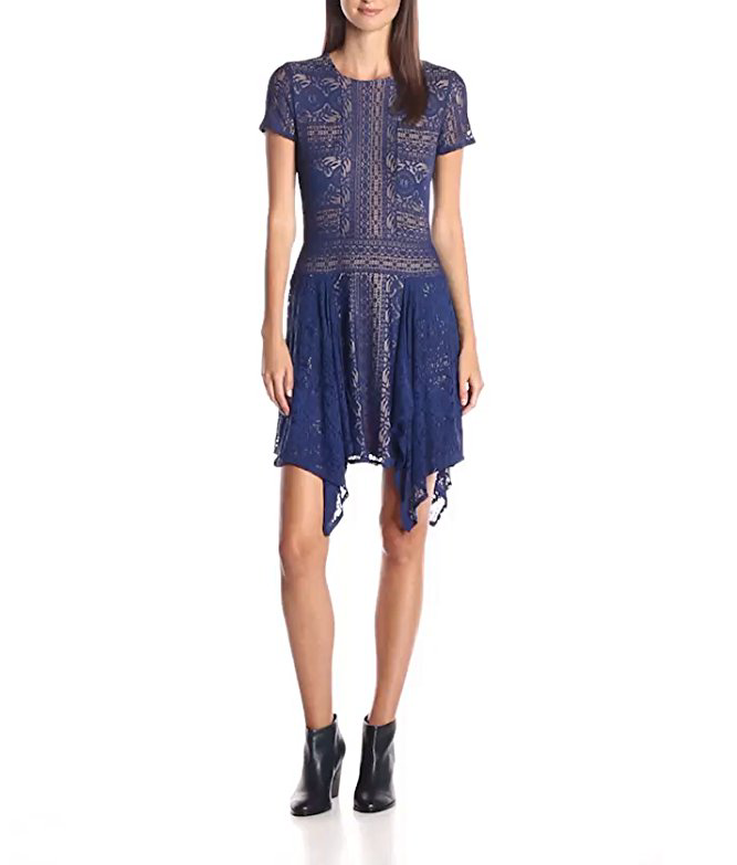 NEW BCBGMAXAZRIA BLUE DEPTH AILEEN FLORAL LACE DRESS DIH61J83/B754A SIZE M