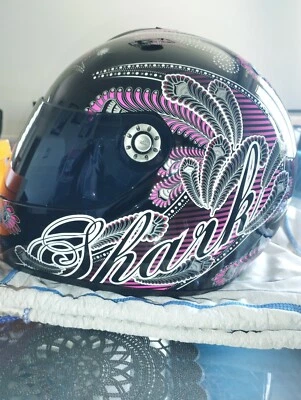 Casque moto femme shark Taille S noir rose blanc - Photo 1/2