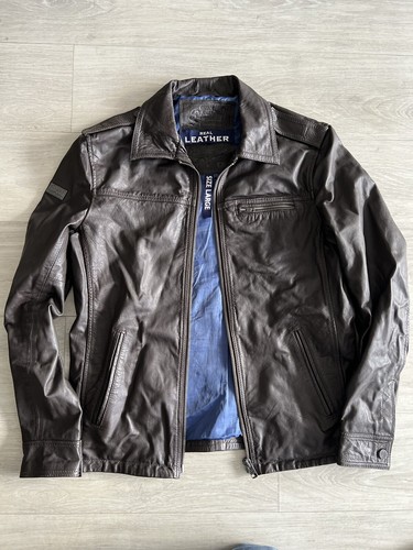 Superdry | HERO BENJAMIN | Leather Jacket Dark Brown Large Excellent Condition - Picture 1 of 9