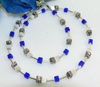 Halskette WüRfelkette 4Mm Cube Cat Eye Weiß Kristall Glas Royalblau Strass 502N