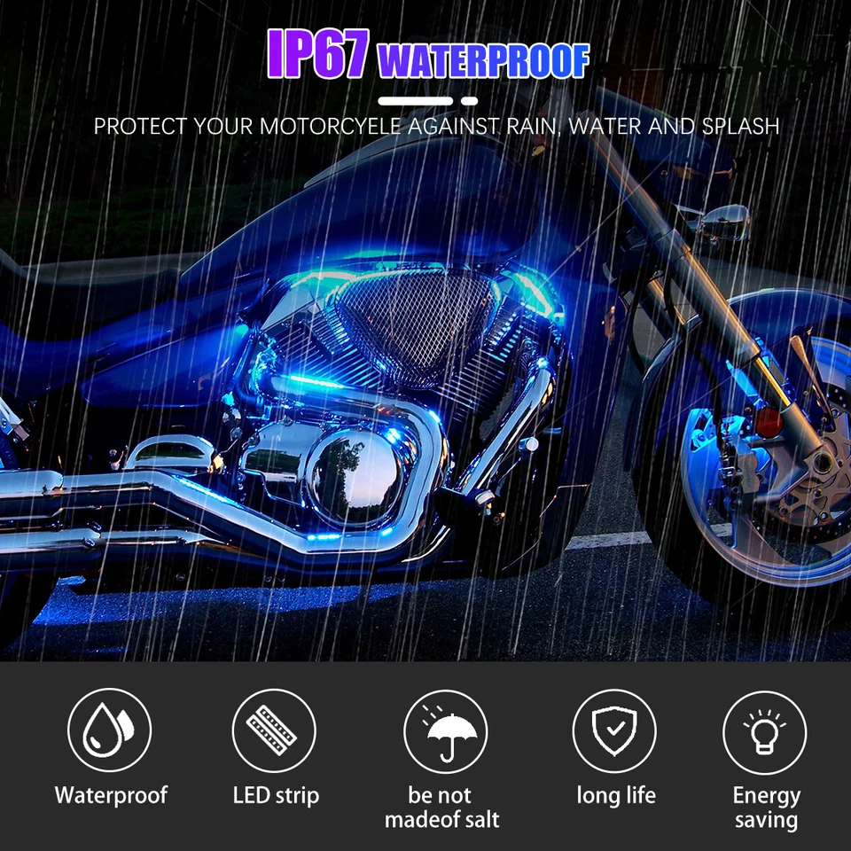 For Yamaha YZF R1 R1S R3 R6 R6S R7 12pcs RGB Underglow LED Light Strip RF+APP - Image 3 of 4
