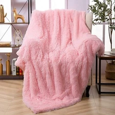 TOONOW PINK Faux Fur Throw Blanket 50''x60" Ultra Soft and Fluffy