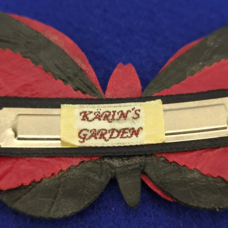 Vintage Karin's Garden France Red Black Leather Gothic Butterfly Hair Clip #G3 - Image 2 of 4