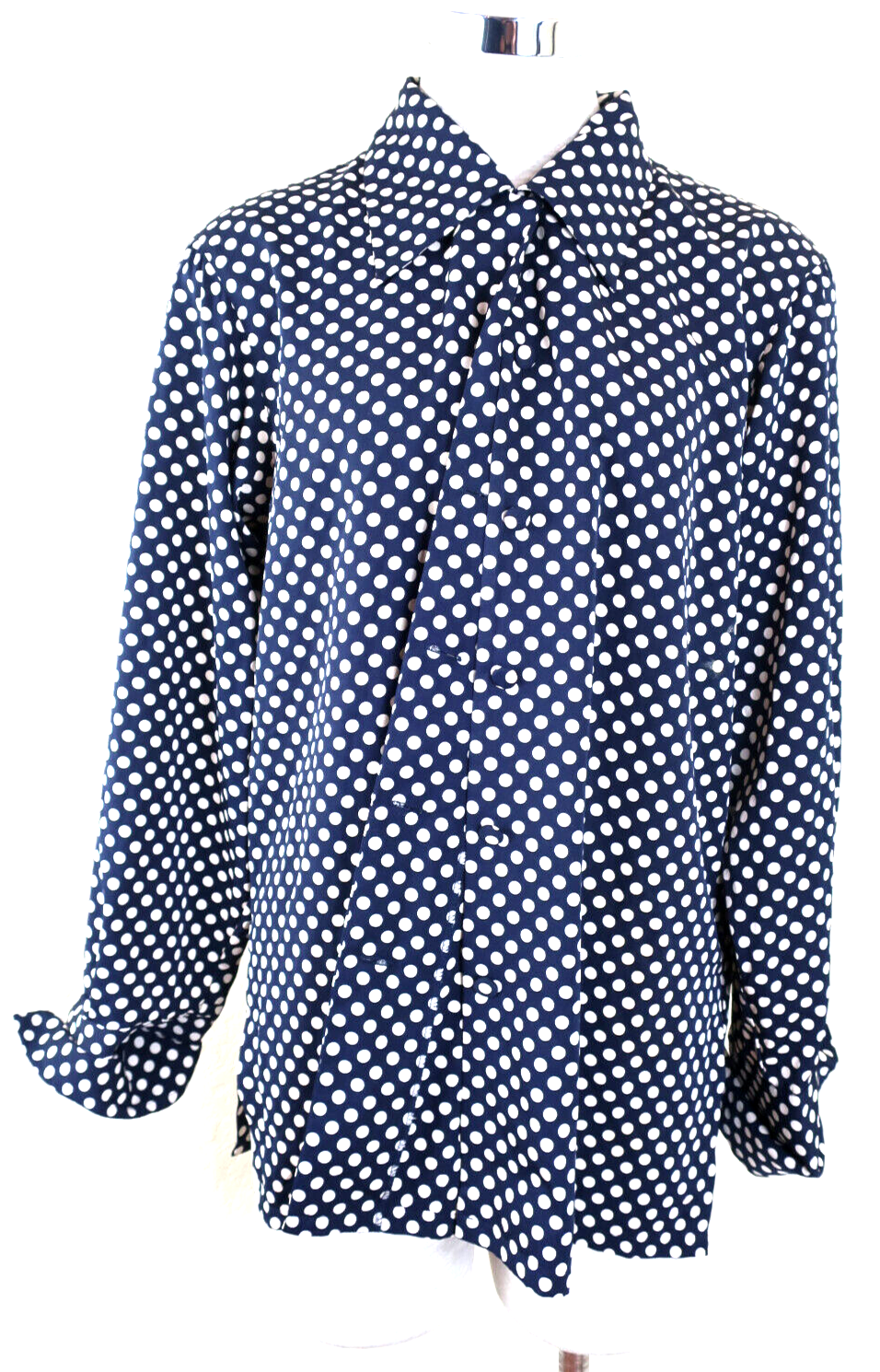 Top vintage YSL Saint LAURENT nero a pois manica lunga seta piccolo 4 5 6