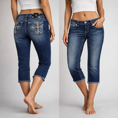 Miss Me Booty Lift Capri Jeans Womens 27 Cross Bling Rhinestone