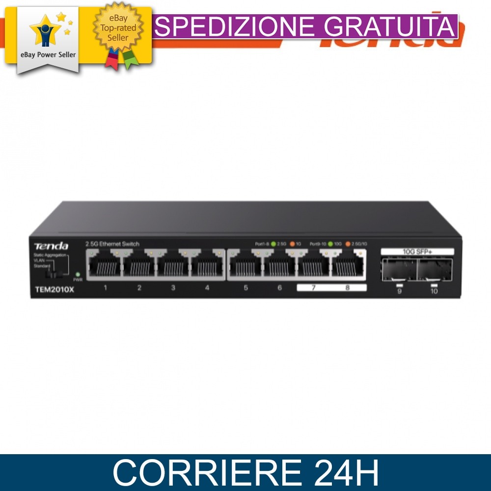 Tenda Switch 8 Porte 2.5Gbps + 2 SFP+ 10Gbps TEM2010X - Ethernet Multi-Gigabit