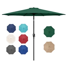 9FT Outdoor Patio Umbrella with Push Button Tilt and Crank 8 Sturdy Ribs Green