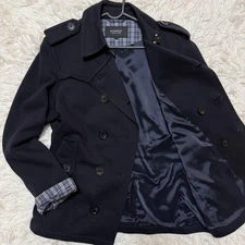 BURBERRY BLACK LABEL Nova Check Peacoat Size L Navy From Japan